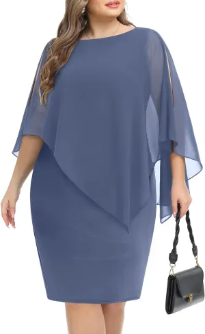 Plus Size Dresses Wedding Guest - Mother of The Bride Cocktail Semi Formal Cape Dresses