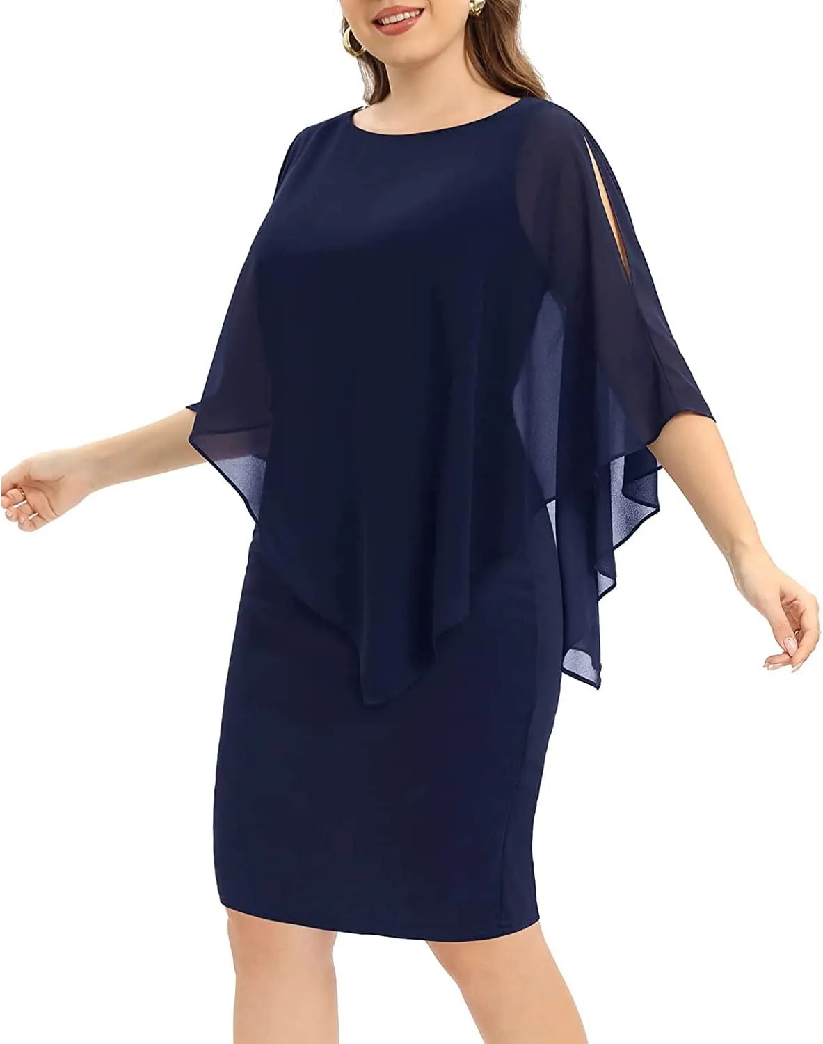 Plus Size Dresses Wedding Guest - Mother of The Bride Cocktail Semi Formal Cape Dresses