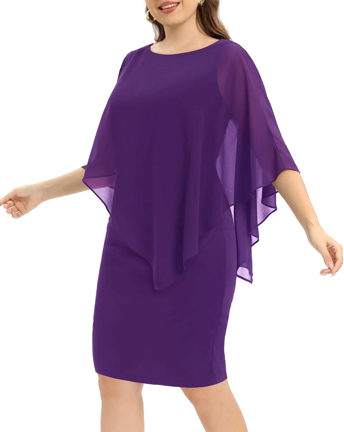 Plus Size Dresses Wedding Guest - Mother of The Bride Cocktail Semi Formal Cape Dresses