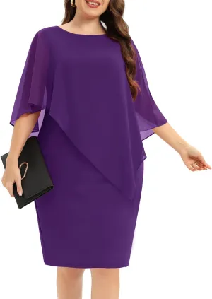 Plus Size Dresses Wedding Guest - Mother of The Bride Cocktail Semi Formal Cape Dresses