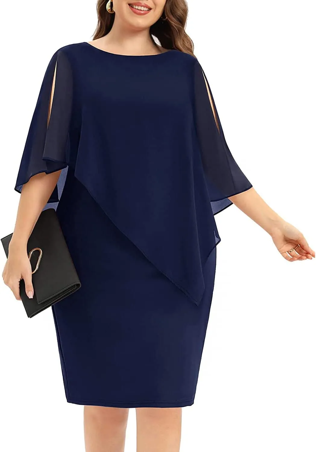Plus Size Dresses Wedding Guest - Mother of The Bride Cocktail Semi Formal Cape Dresses
