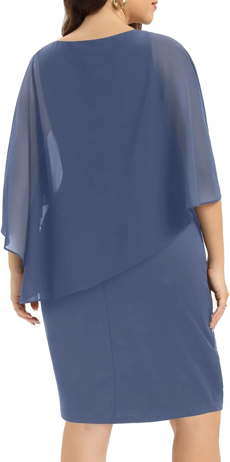 Plus Size Dresses Wedding Guest - Mother of The Bride Cocktail Semi Formal Cape Dresses