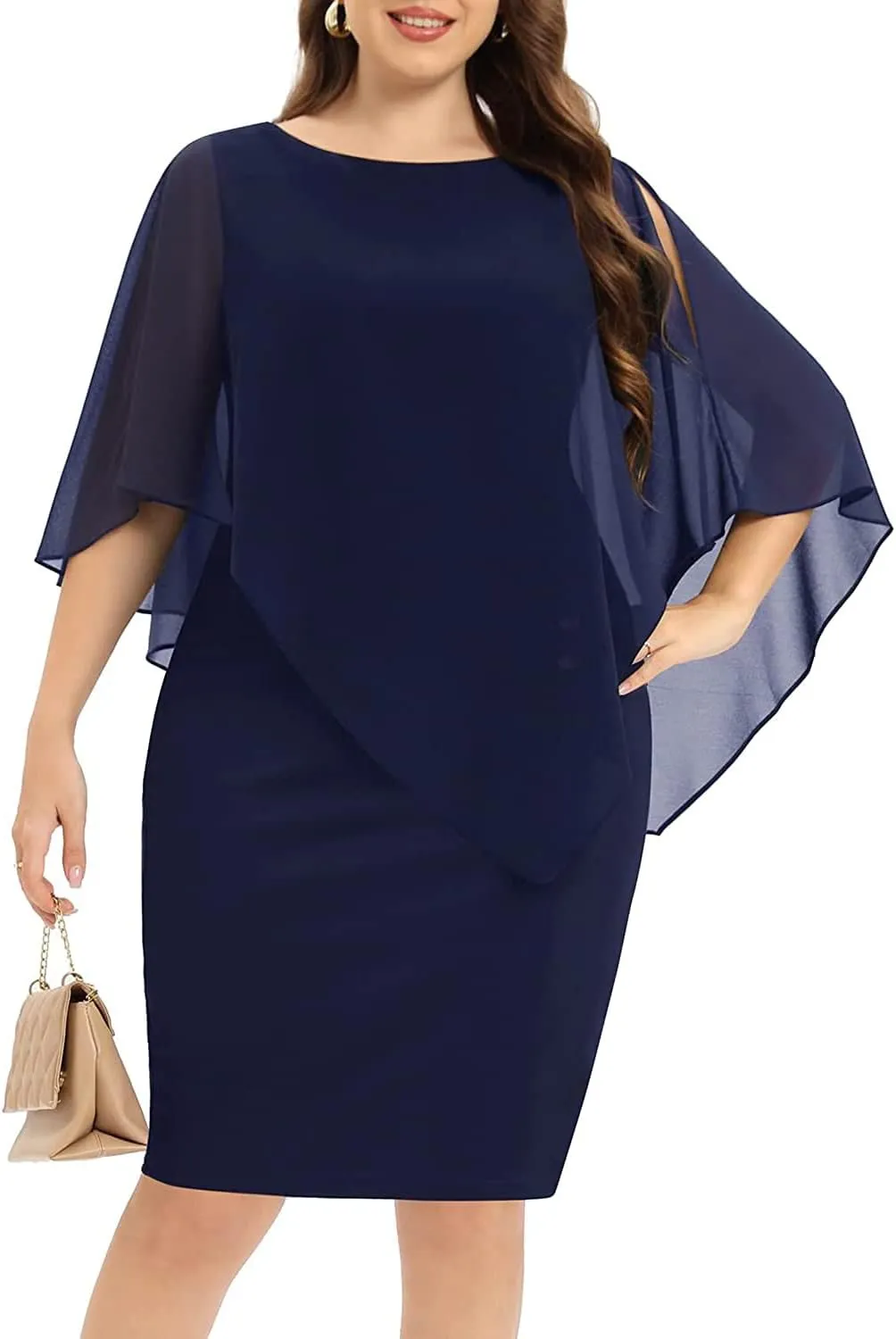 Plus Size Dresses Wedding Guest - Mother of The Bride Cocktail Semi Formal Cape Dresses