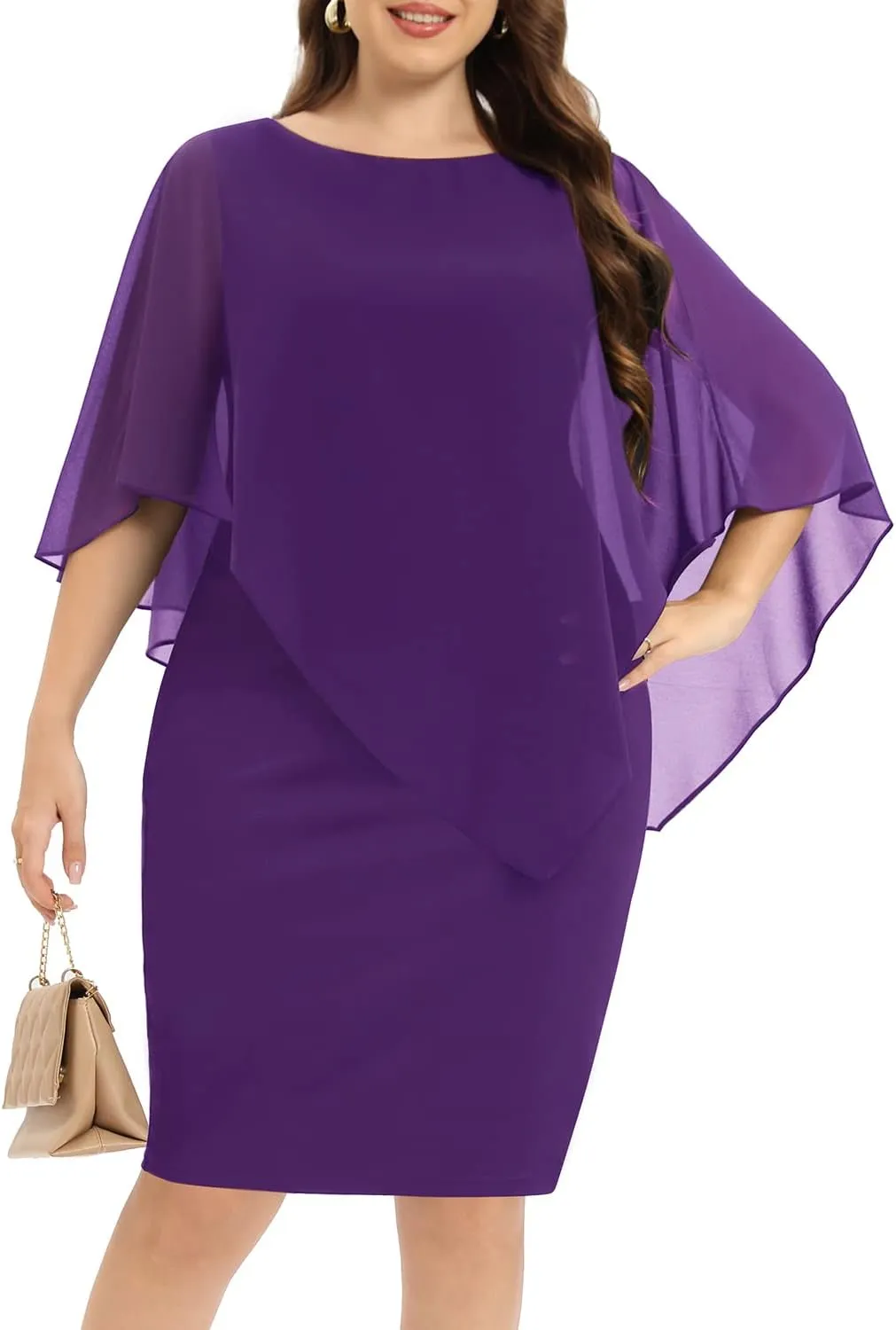 Plus Size Dresses Wedding Guest - Mother of The Bride Cocktail Semi Formal Cape Dresses