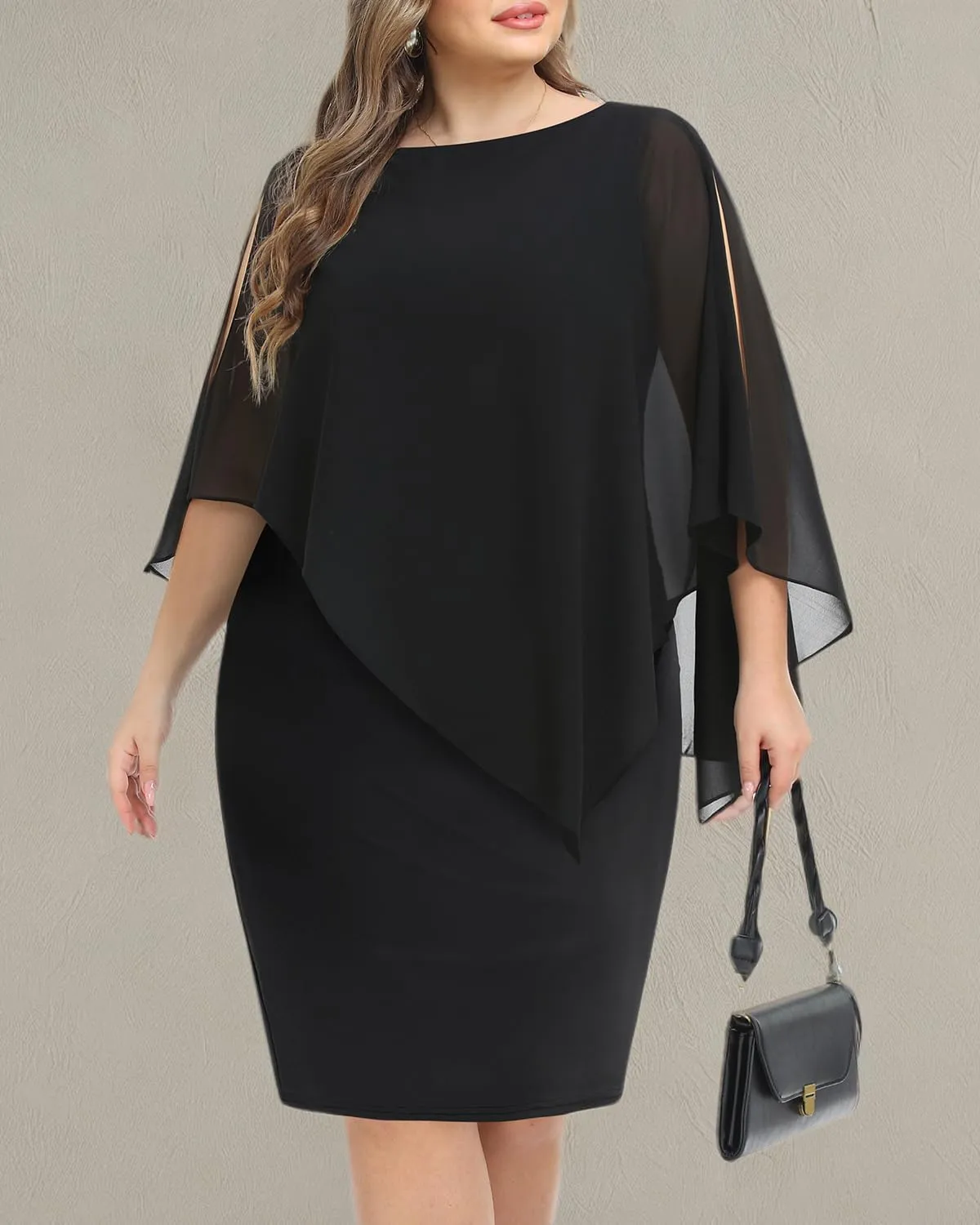 Plus Size Dresses Wedding Guest - Mother of The Bride Cocktail Semi Formal Cape Dresses