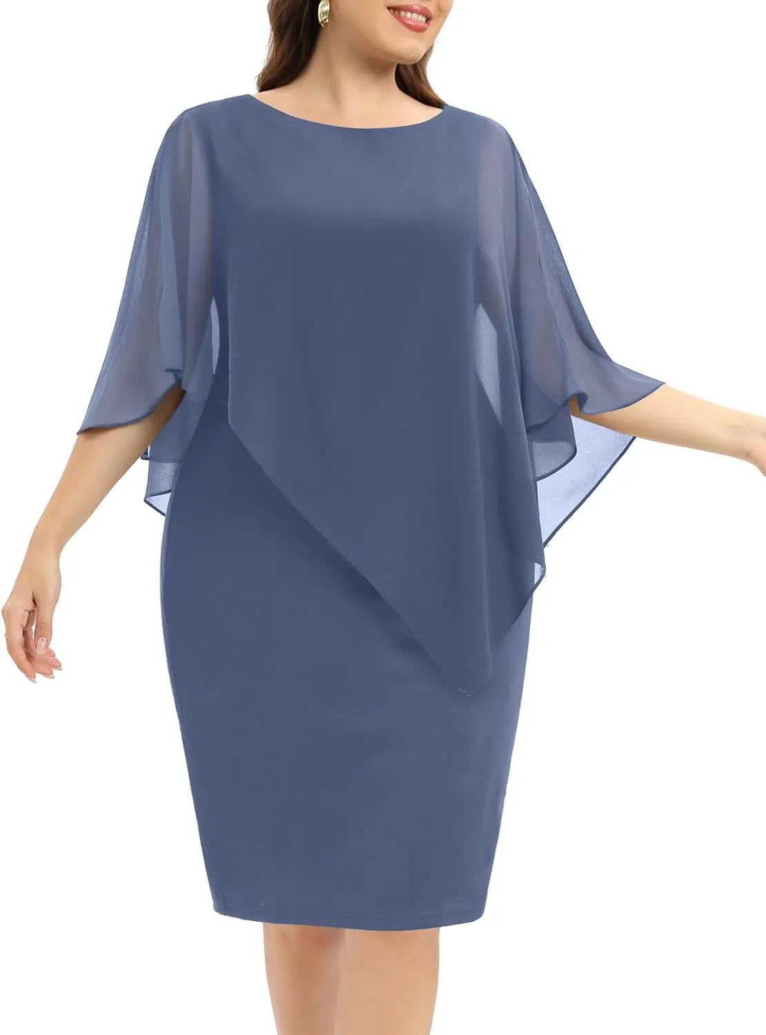 Plus Size Dresses Wedding Guest - Mother of The Bride Cocktail Semi Formal Cape Dresses