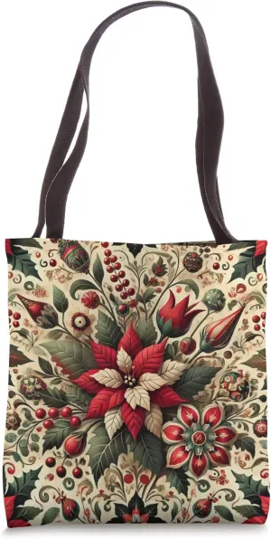 Poinsettia Holiday Floral Polish Folk Art Pattern Wycinanki Tote Bag