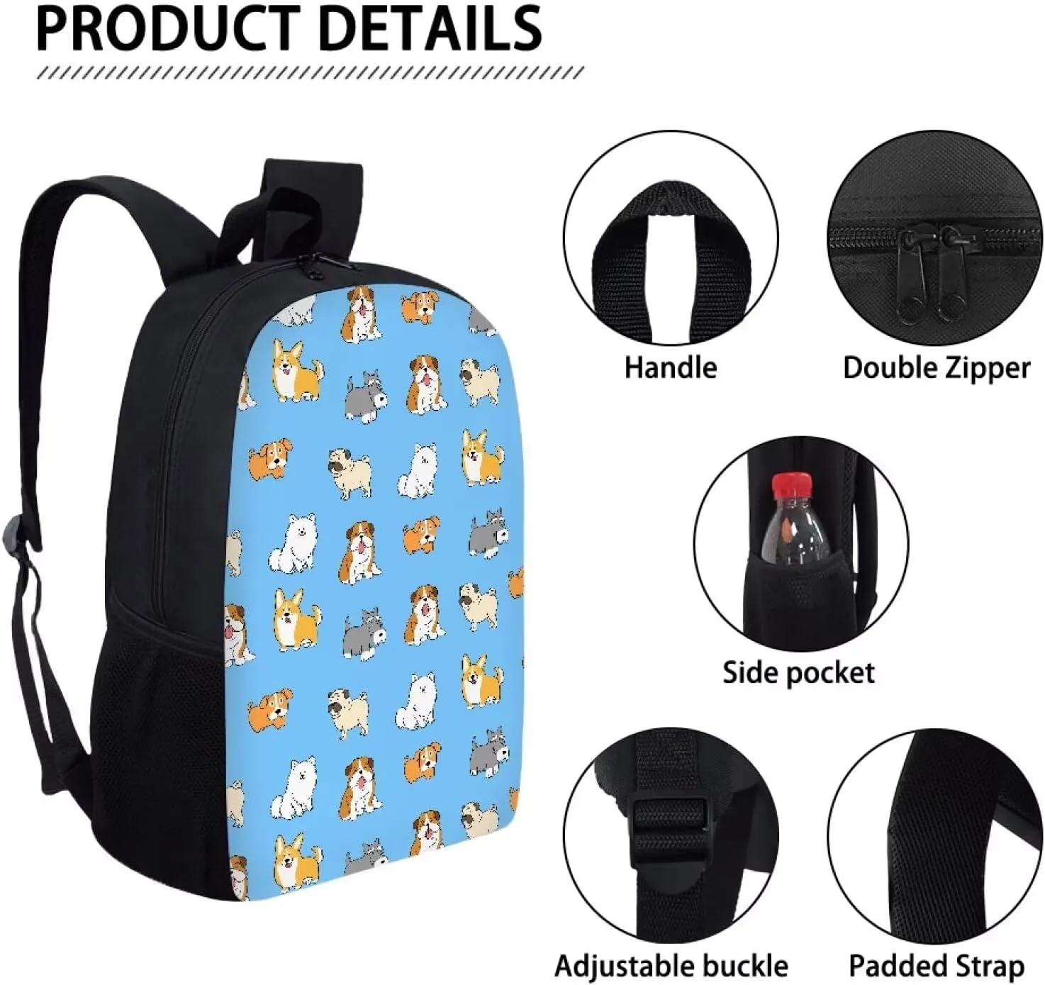POLERO Cartoon Dog Backpack for Dog Lovers Cute Kindergarten Elementary Kids Backpacks for Boys Girls 17 Inch School Bookbags