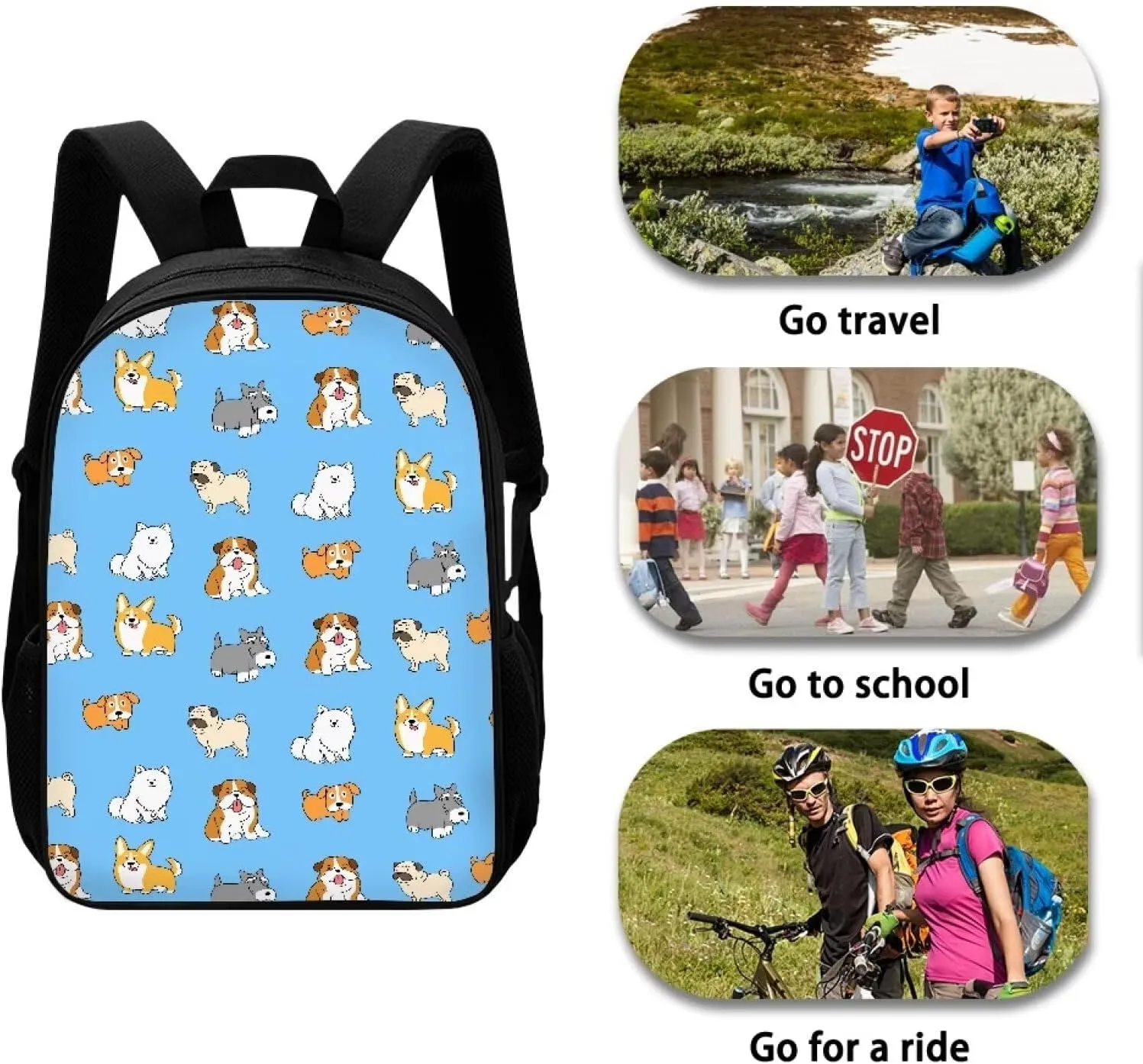 POLERO Cartoon Dog Backpack for Dog Lovers Cute Kindergarten Elementary Kids Backpacks for Boys Girls 17 Inch School Bookbags