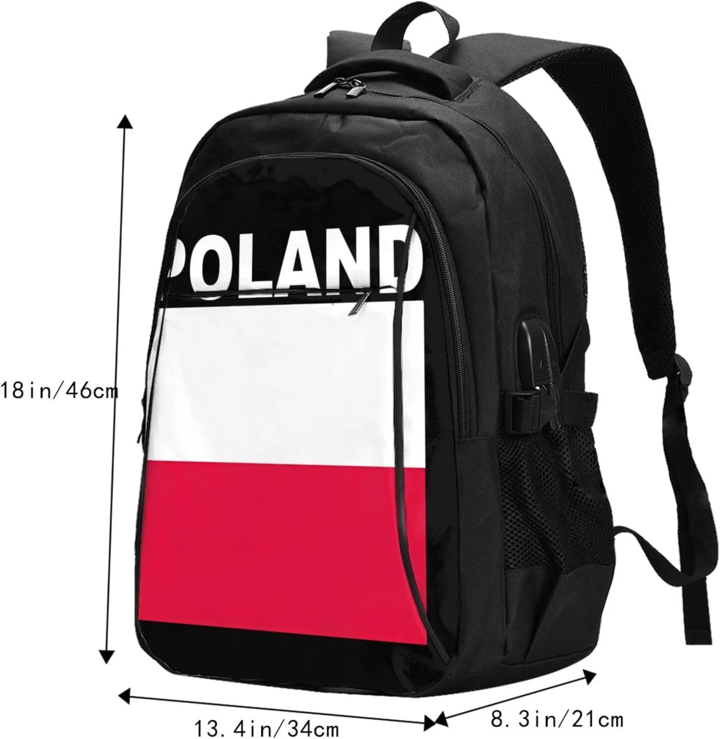 Polish Flag Poland Polska Flags Casual Travel Backpacks Hiking Camping Backpack Large Outdoor Sport Daypack Laptop Rucksack Climbing Working Bags with USB Port