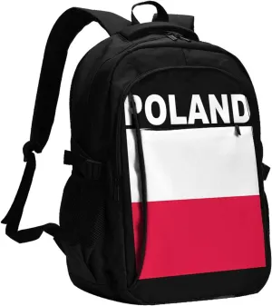 Polish Flag Poland Polska Flags Casual Travel Backpacks Hiking Camping Backpack Large Outdoor Sport Daypack Laptop Rucksack Climbing Working Bags with USB Port