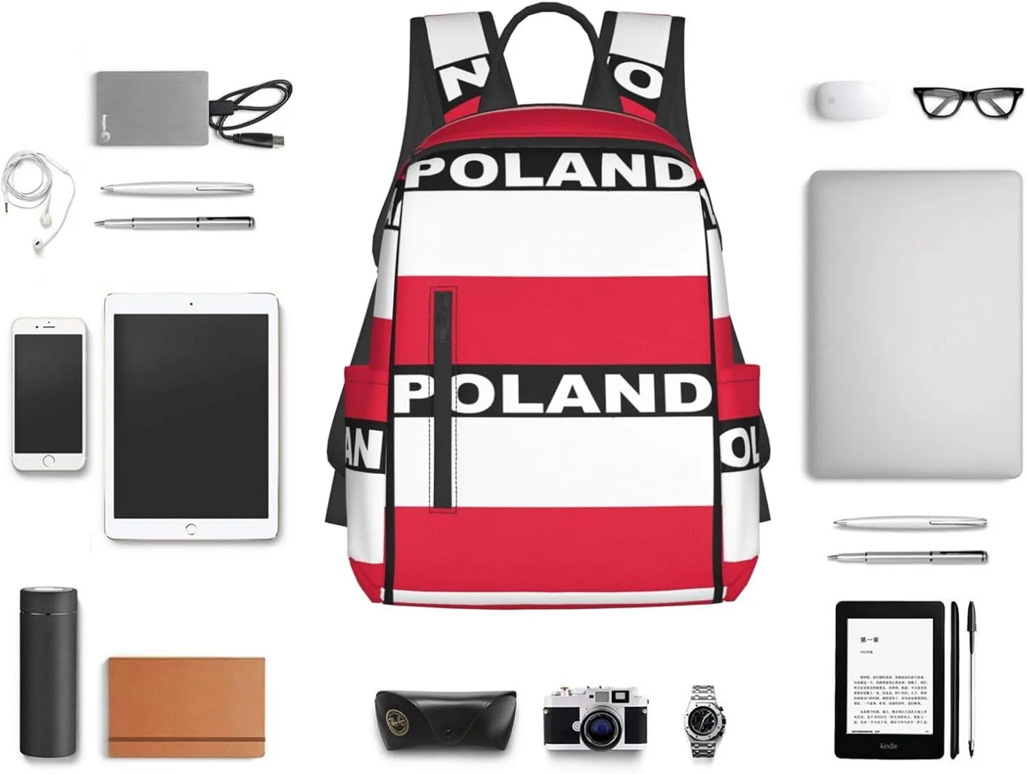 Polish Flag Poland Polska Flags Travel Backpacks Casual Laptop Backpack Sport Rucksack Large Capacity Daypack Multi-Pockets Adjustable Strap Bag for Working Hiking