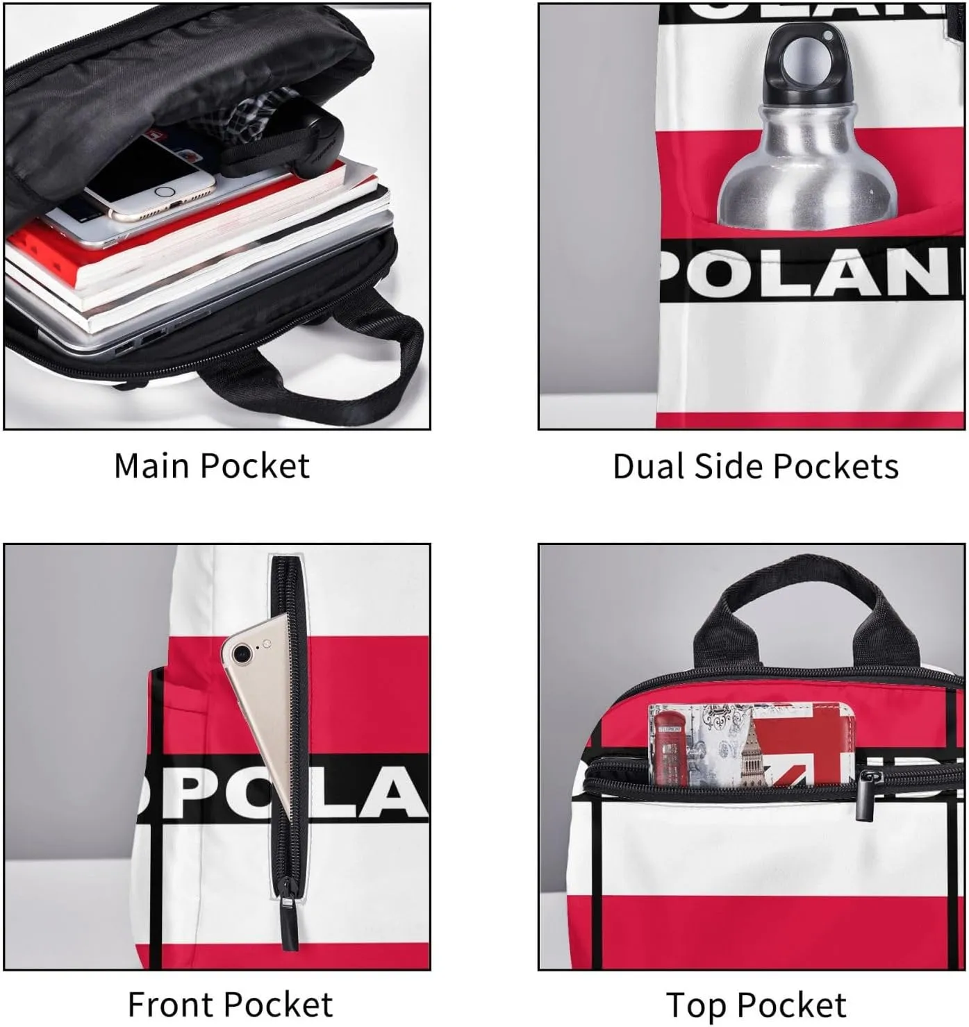 Polish Flag Poland Polska Flags Travel Backpacks Casual Laptop Backpack Sport Rucksack Large Capacity Daypack Multi-Pockets Adjustable Strap Bag for Working Hiking