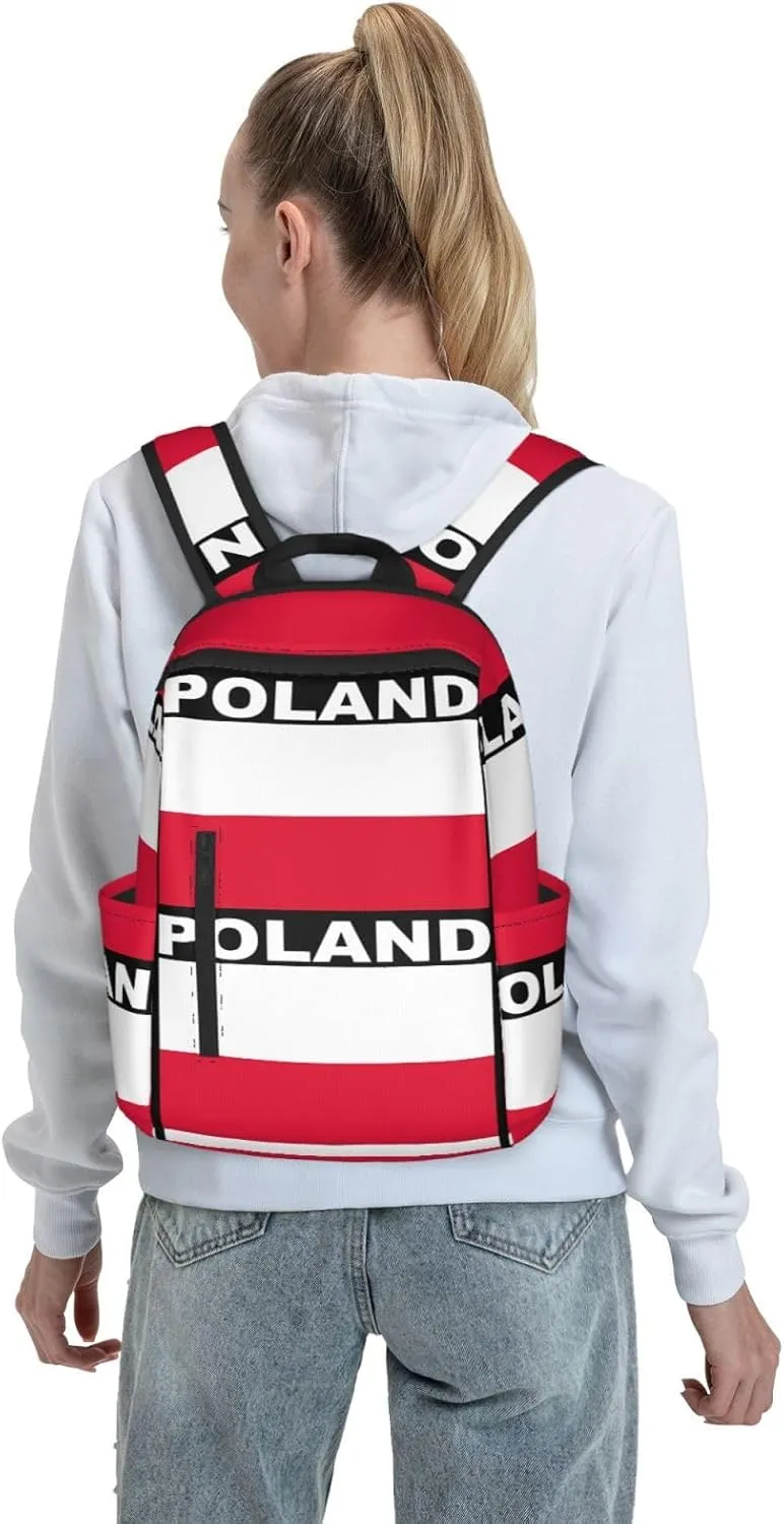 Polish Flag Poland Polska Flags Travel Backpacks Casual Laptop Backpack Sport Rucksack Large Capacity Daypack Multi-Pockets Adjustable Strap Bag for Working Hiking