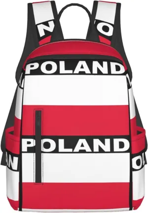 Polish Flag Poland Polska Flags Travel Backpacks Casual Laptop Backpack Sport Rucksack Large Capacity Daypack Multi-Pockets Adjustable Strap Bag for Working Hiking