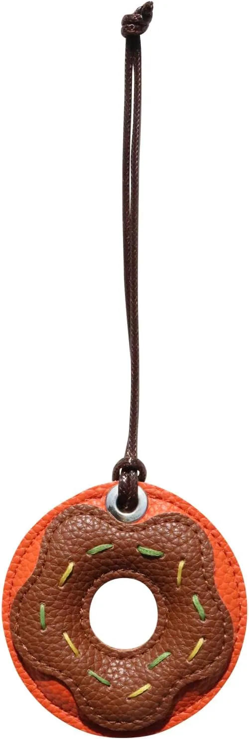 PU Leather Bag Pendant,Donut Shaped 3D Accessory,Sweet Two Tone Lychee Patterned Leather Ornament (cocoa brown)