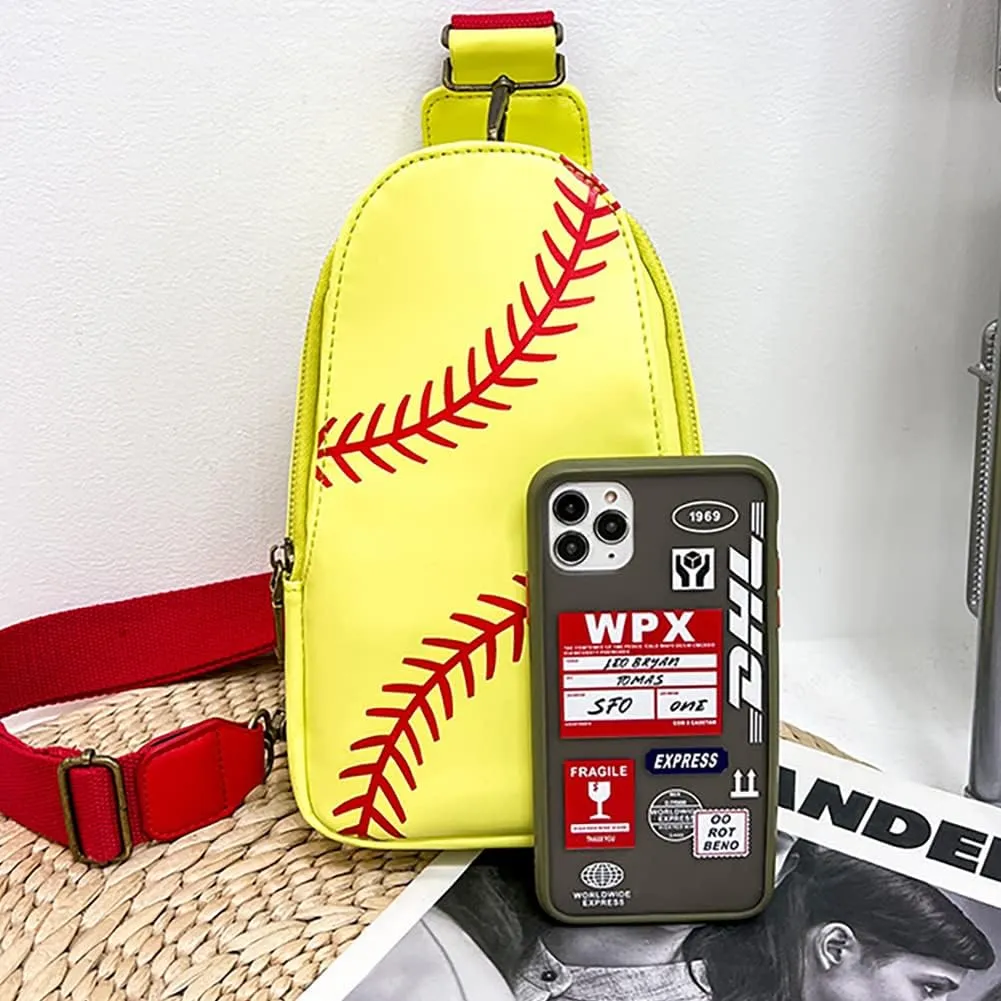 Pu Leather Football Print Sling Bag For Women, American Baseball Rugby Sports Chest Bag, Men's Travel Crossbody Bag