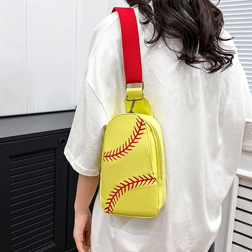 Pu Leather Football Print Sling Bag For Women, American Baseball Rugby Sports Chest Bag, Men's Travel Crossbody Bag