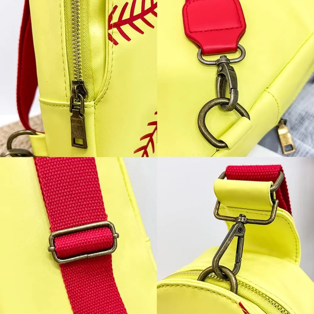 Pu Leather Football Print Sling Bag For Women, American Baseball Rugby Sports Chest Bag, Men's Travel Crossbody Bag