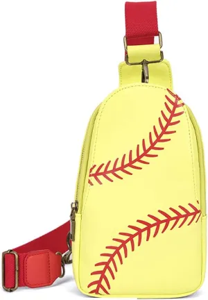 Pu Leather Football Print Sling Bag For Women, American Baseball Rugby Sports Chest Bag, Men's Travel Crossbody Bag