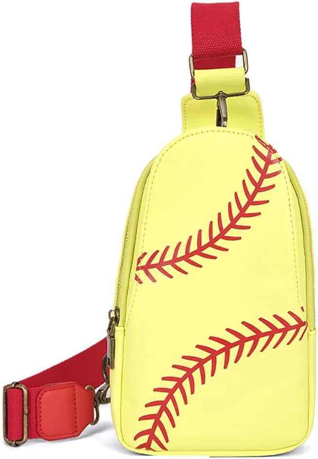 Pu Leather Football Print Sling Bag For Women, American Baseball Rugby Sports Chest Bag, Men's Travel Crossbody Bag