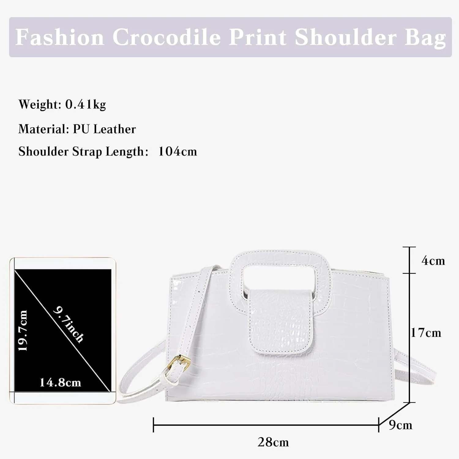PU Leather Shoulder Crocodile Embossed Crossbody for Women Handbag Medium Capacity Messenger Vintage Flap Satchel