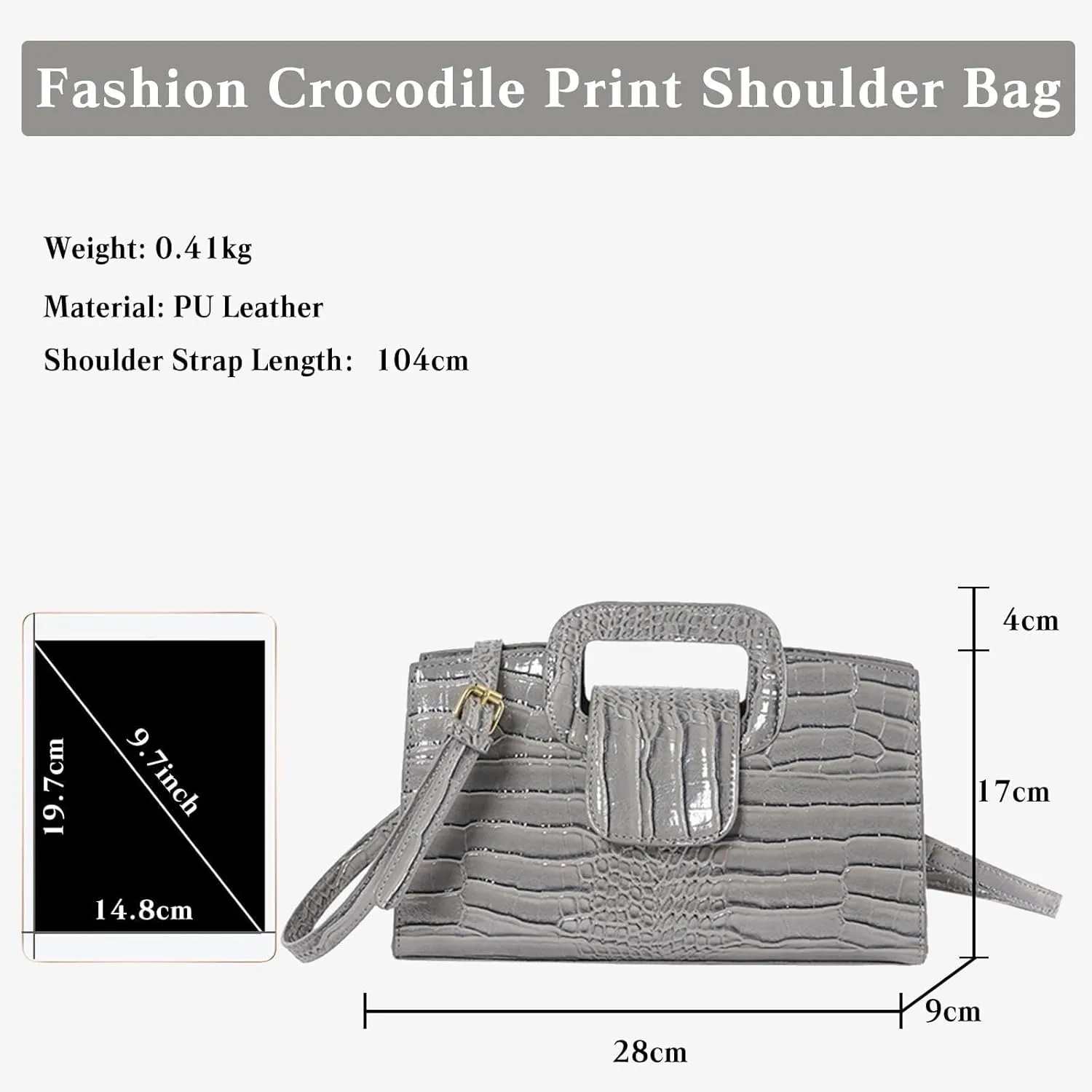 PU Leather Shoulder Crocodile Embossed Crossbody for Women Handbag Medium Capacity Messenger Vintage Flap Satchel