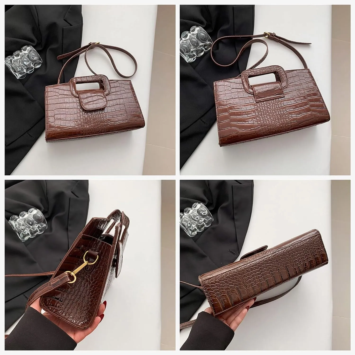 PU Leather Shoulder Crocodile Embossed Crossbody for Women Handbag Medium Capacity Messenger Vintage Flap Satchel