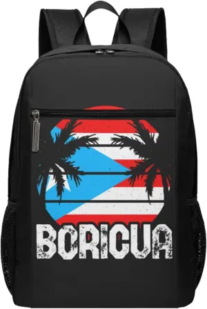 Puerto Rico Flag Proud Boricua Casual Backpacks Sports Backpack Large Capacity Travel Rucksack Laptop Daypack with Multi-Pockets Adjustable Strap Work Bag for Hiking