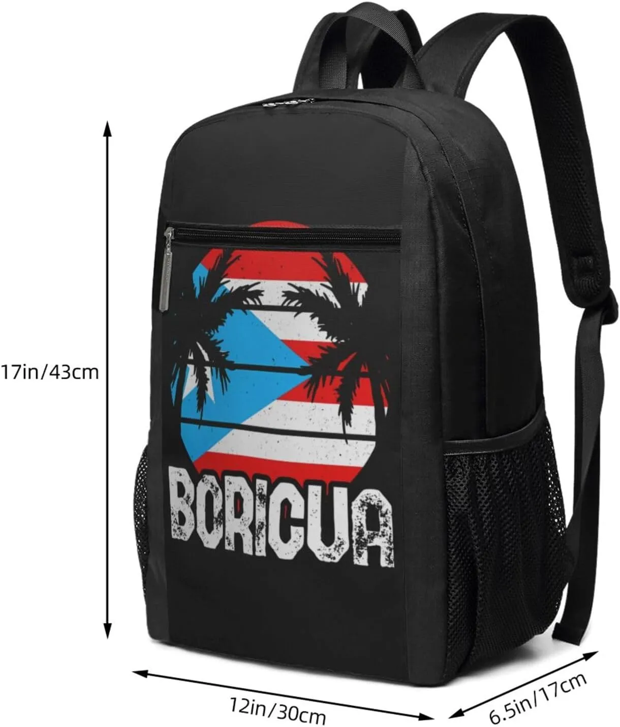 Puerto Rico Flag Proud Boricua Casual Backpacks Sports Backpack Large Capacity Travel Rucksack Laptop Daypack with Multi-Pockets Adjustable Strap Work Bag for Hiking
