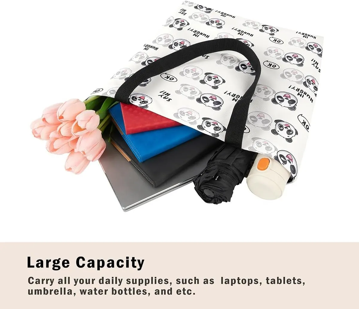 Purple Floral Theme Canvas Tote Bag for Women Girls