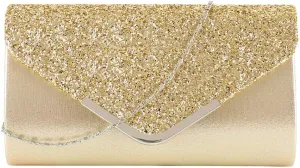 Queena Womens Shiny Glitter Evening Clutch Envelope Handbag Chain Purse for Wedding Party Prom Gift for Mom Wife Girlfriend