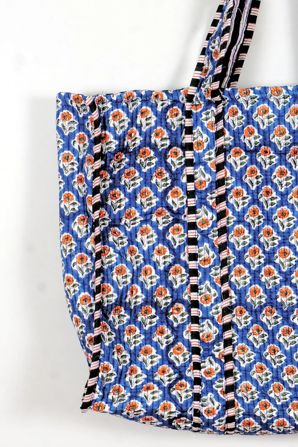 Quilted Cotton Handprinted Reversible Large multicolor Floral Tote Bag