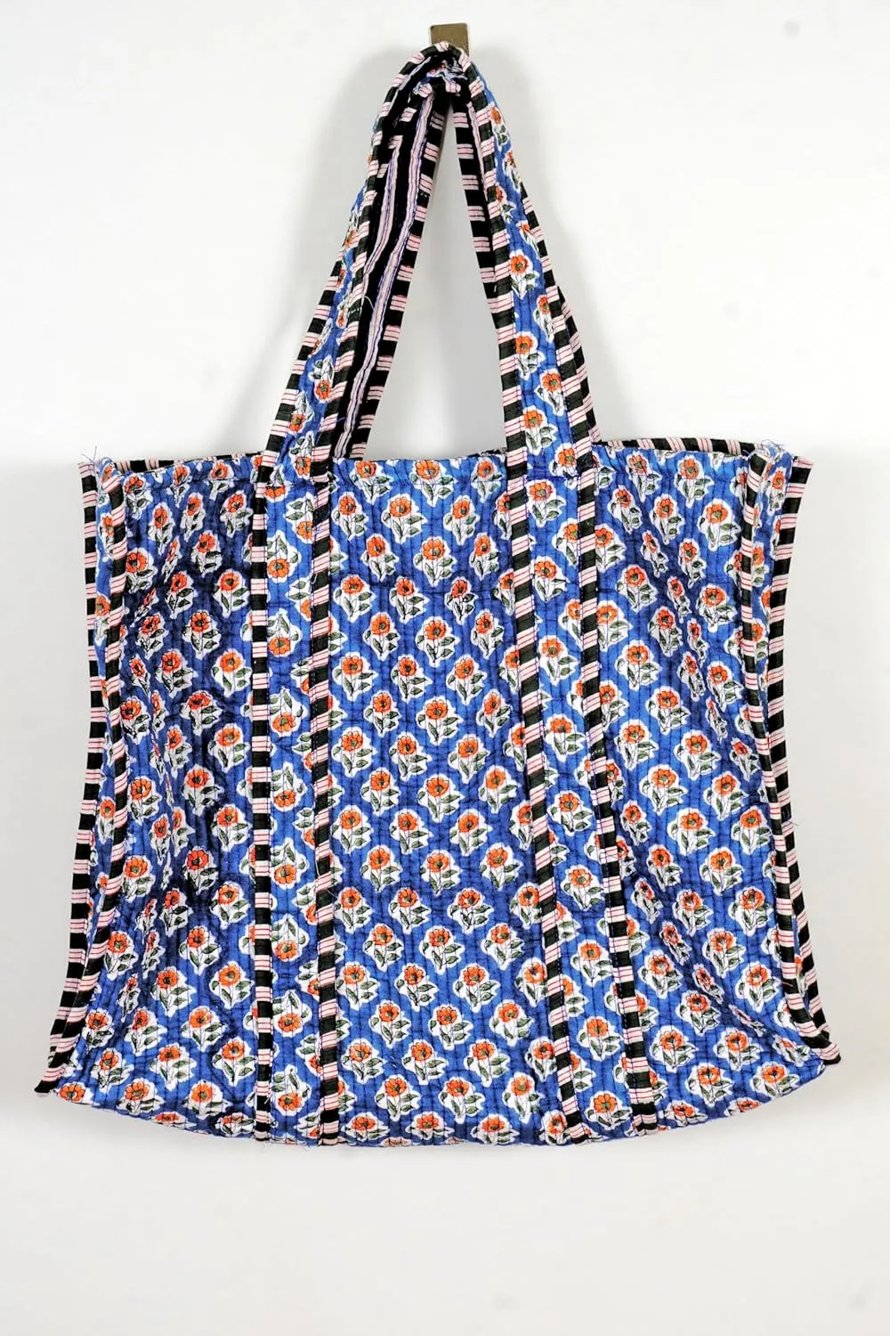 Quilted Cotton Handprinted Reversible Large multicolor Floral Tote Bag