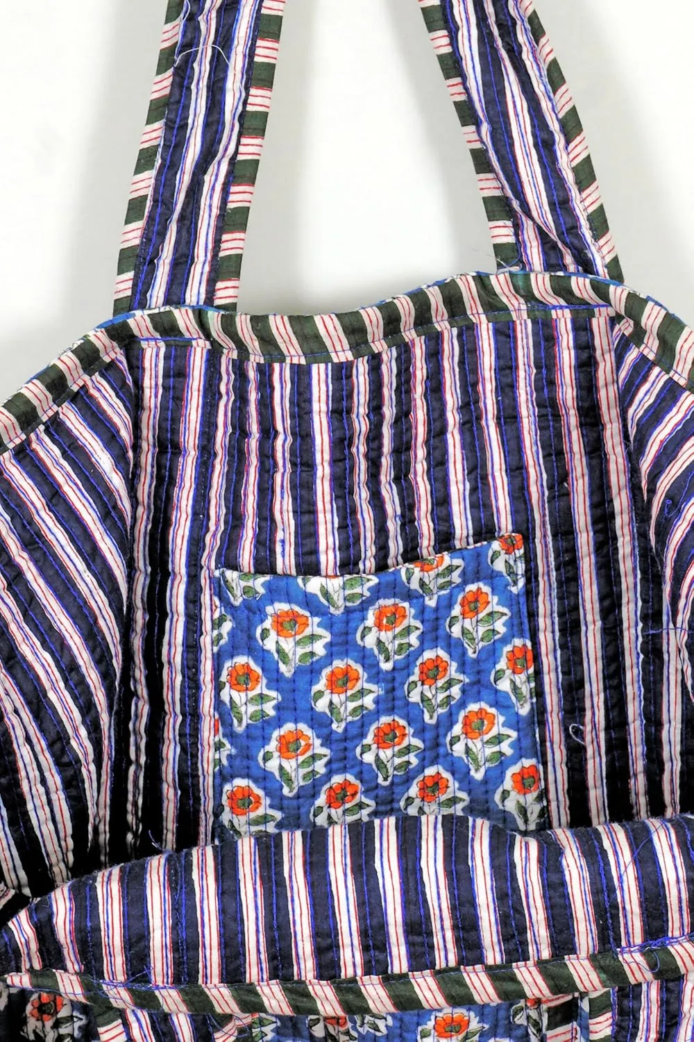 Quilted Cotton Handprinted Reversible Large multicolor Floral Tote Bag