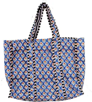 Quilted Cotton Handprinted Reversible Large multicolor Floral Tote Bag