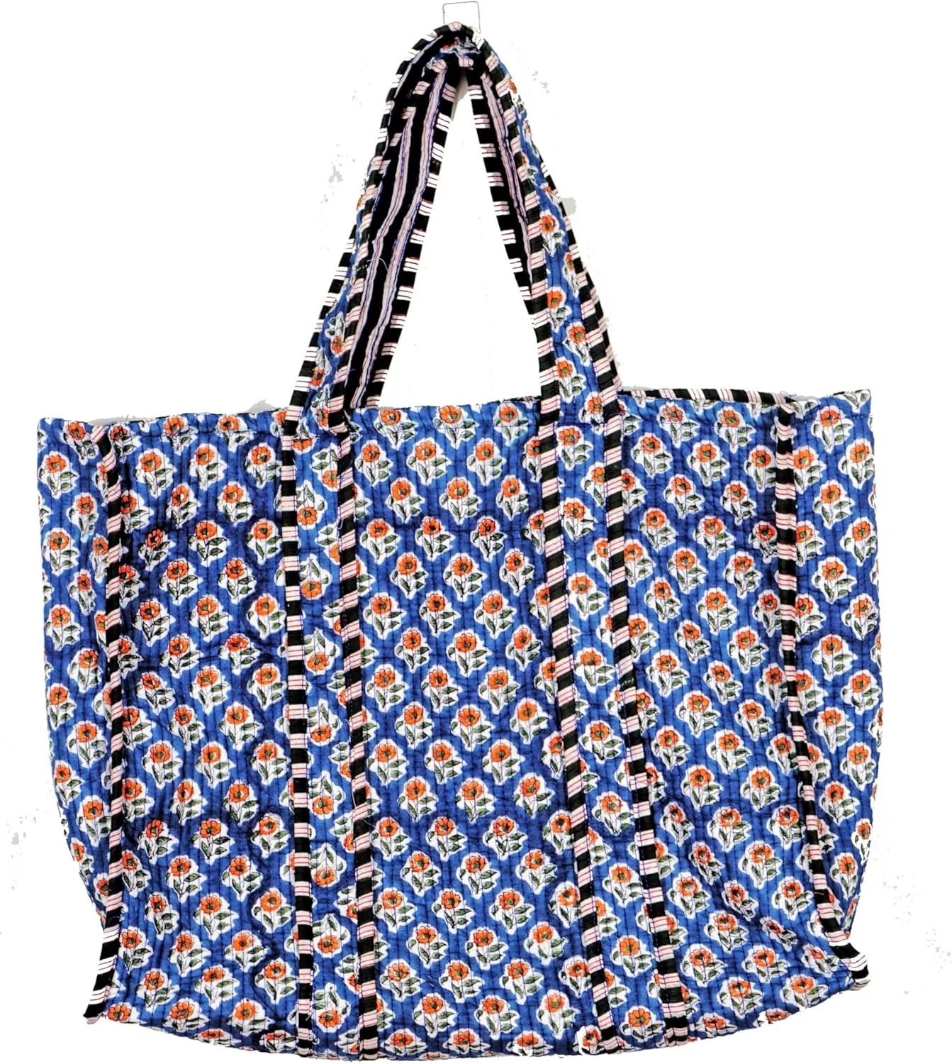 Quilted Cotton Handprinted Reversible Large multicolor Floral Tote Bag