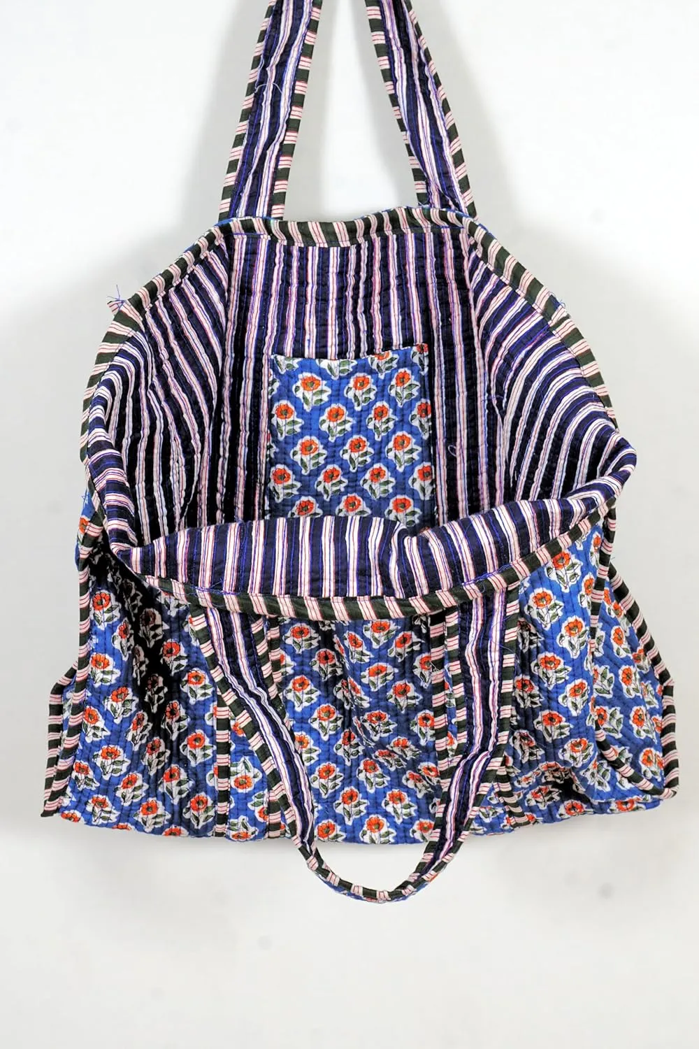 Quilted Cotton Handprinted Reversible Large multicolor Floral Tote Bag