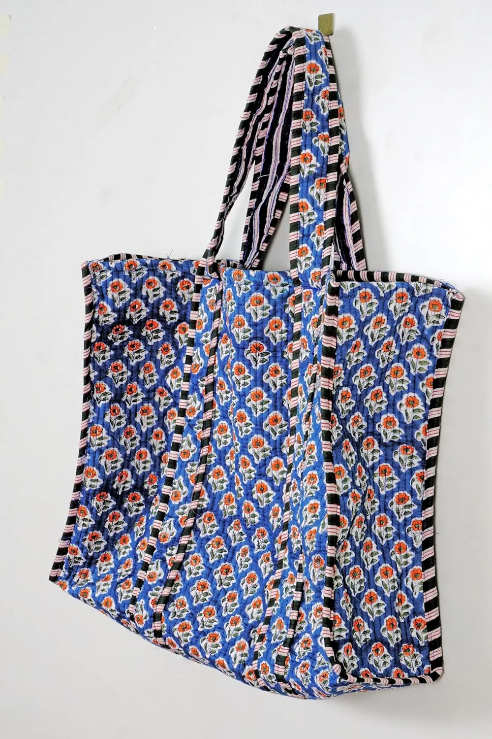 Quilted Cotton Handprinted Reversible Large multicolor Floral Tote Bag
