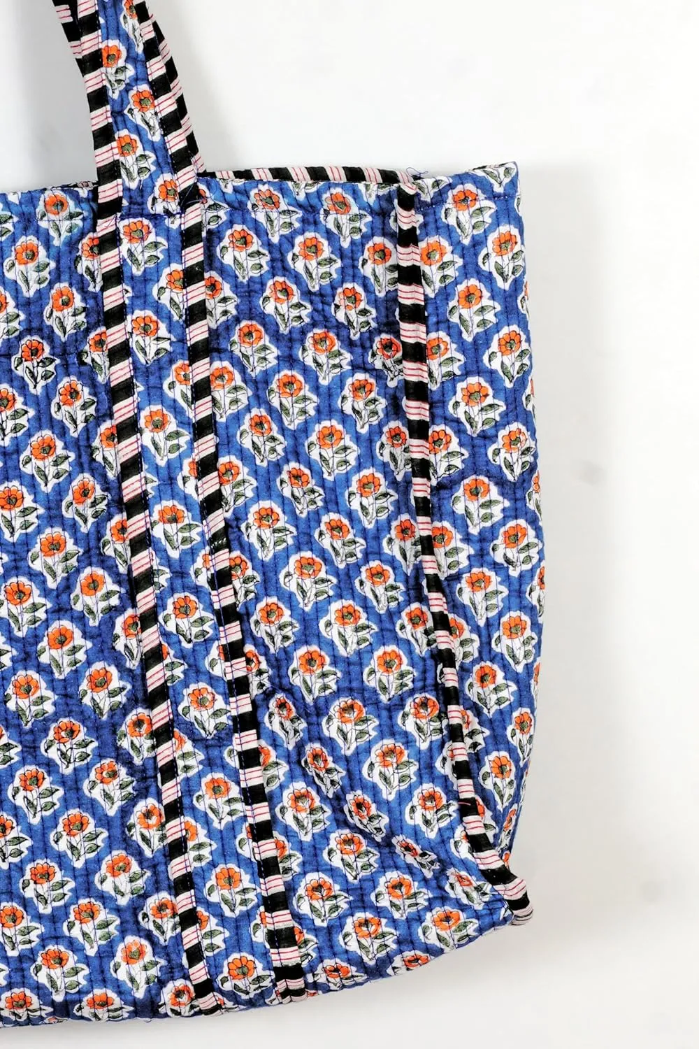 Quilted Cotton Handprinted Reversible Large multicolor Floral Tote Bag