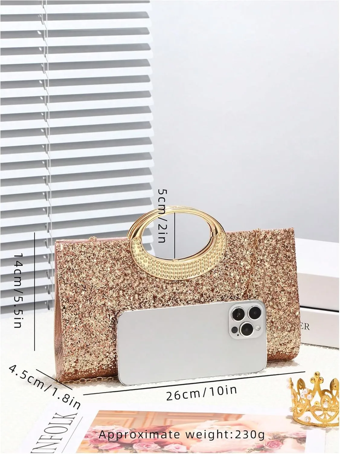 QWINEE Women's Glitter Evening Clutch Handbags Rhinestone Top Handle Party Crossbody Bag
