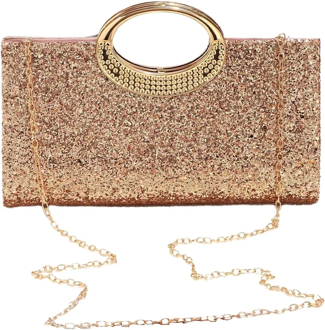 QWINEE Women's Glitter Evening Clutch Handbags Rhinestone Top Handle Party Crossbody Bag