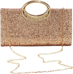 QWINEE Women's Glitter Evening Clutch Handbags Rhinestone Top Handle Party Crossbody Bag