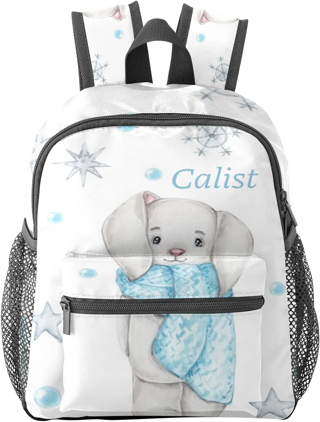 Rabbit Snowflakes Personalized Kids Toddler Backpack for Boys Girls,Custom School Kindergarten Travel Bookbag