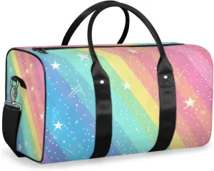 Rainbow Ombre Travel Duffle Bag for Women Men Gym Duffel Foldable Bag Waterproof Weekender Star Glitter Duffle Tote