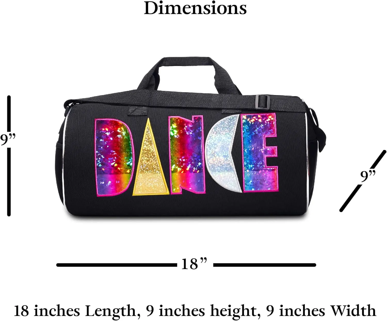 Rainbow Shimmer Dance Duffle Bag for Girls, Kids Travel Bag with Adjustable Carry on and Handy Pouch, Dance Accessories for Girls, Teens - 18 L