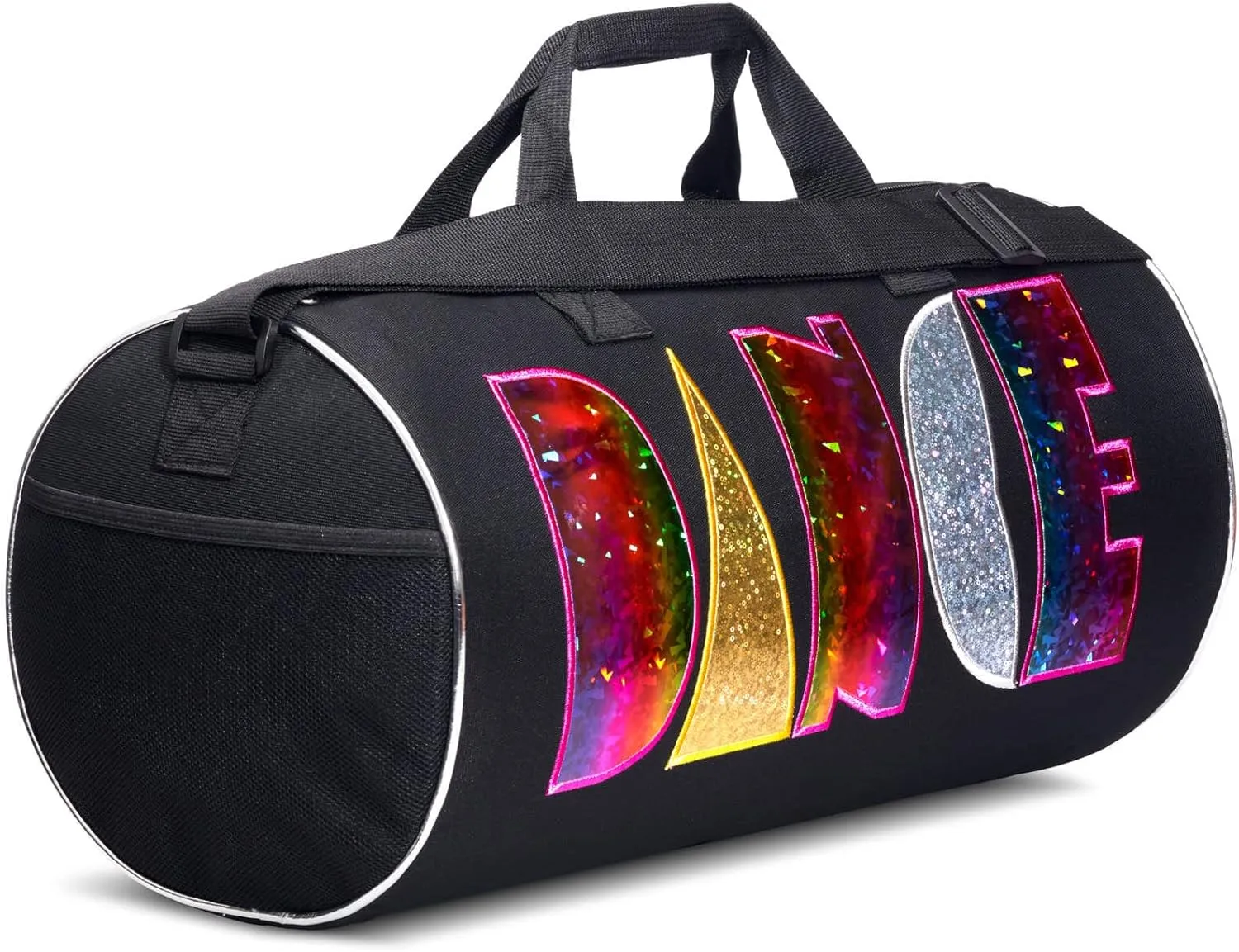Rainbow Shimmer Dance Duffle Bag for Girls, Kids Travel Bag with Adjustable Carry on and Handy Pouch, Dance Accessories for Girls, Teens - 18 L