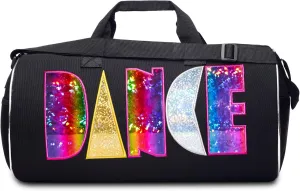 Rainbow Shimmer Dance Duffle Bag for Girls, Kids Travel Bag with Adjustable Carry on and Handy Pouch, Dance Accessories for Girls, Teens - 18 L