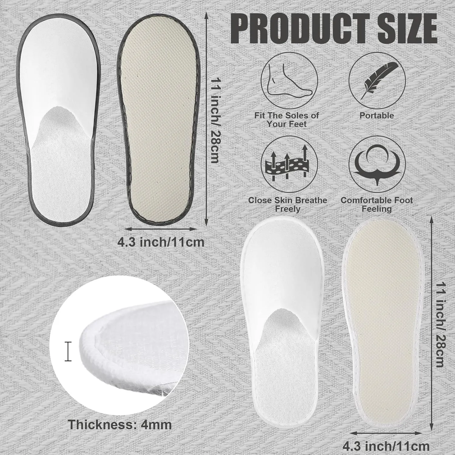 Ramede 80 Pairs Non Slip Disposable Slippers Bulk Hotel Spa Fluffy Closed Toe Indoor Slippers for Guests Men Women Home Wedding Travel Party