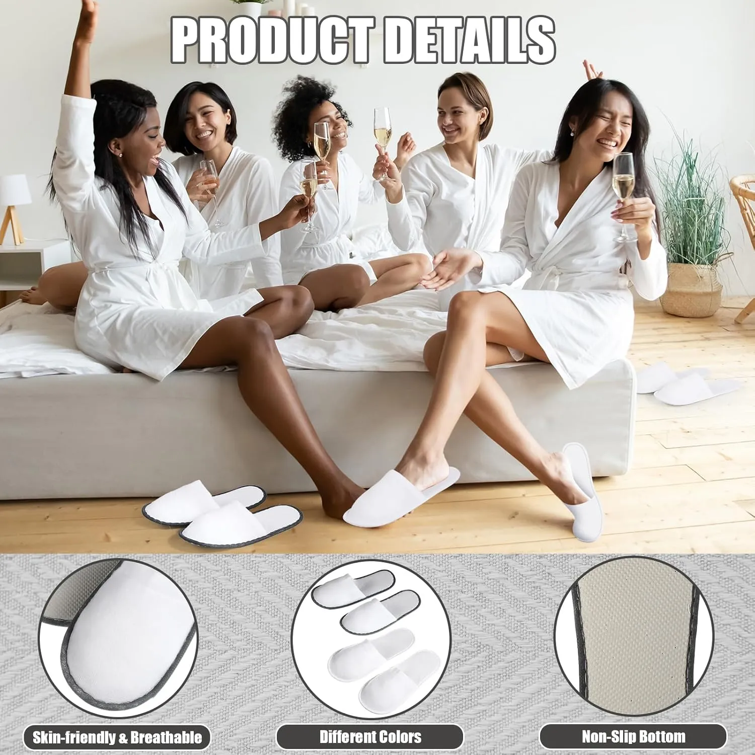 Ramede 80 Pairs Non Slip Disposable Slippers Bulk Hotel Spa Fluffy Closed Toe Indoor Slippers for Guests Men Women Home Wedding Travel Party